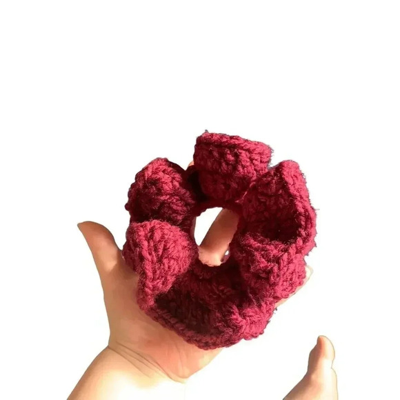 GIANT Oversized Crochet Scrunchie Hair Accessories Burgundy Handmade Coquette - Picture 7 of 7